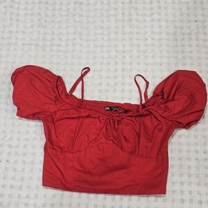 Zara Red Puff Sleeve Tank Top
